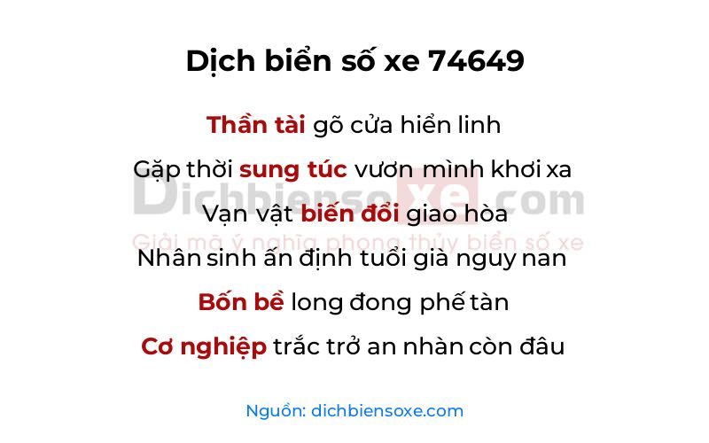 Dịch thơ biển số 74649