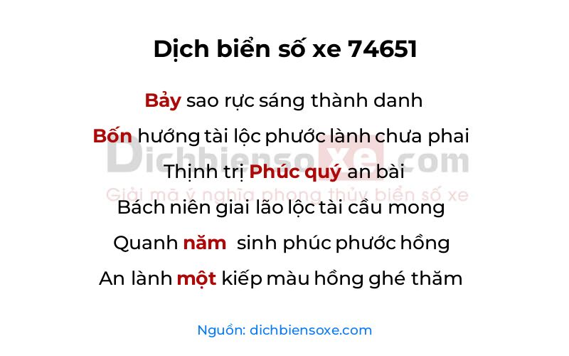 Dịch thơ biển số 74651