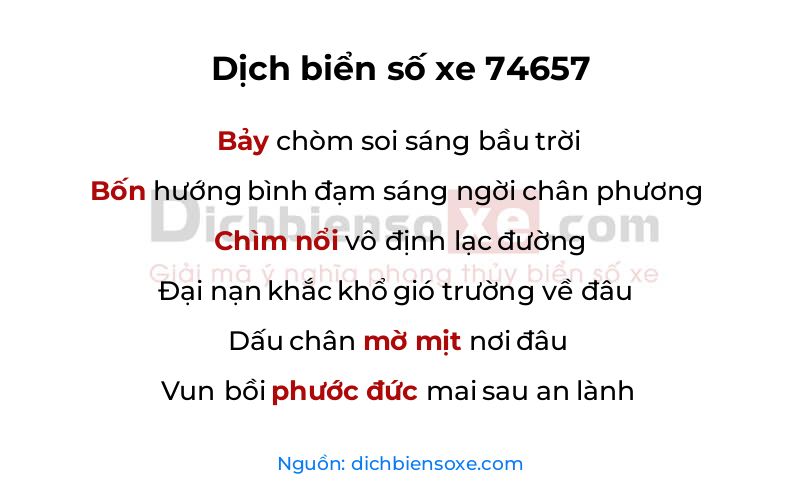 Dịch thơ biển số 74657