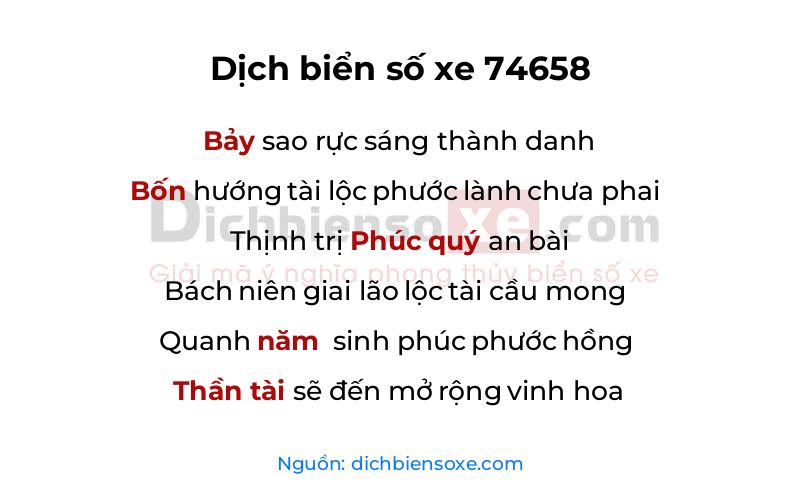 Dịch thơ biển số 74658