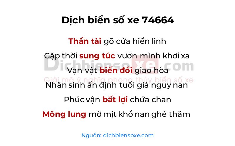 Dịch thơ biển số 74664