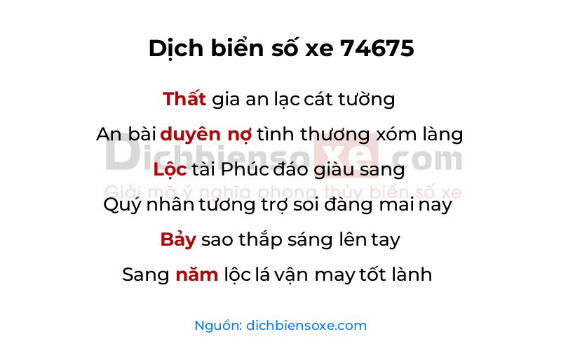 Dịch thơ biển số 74675
