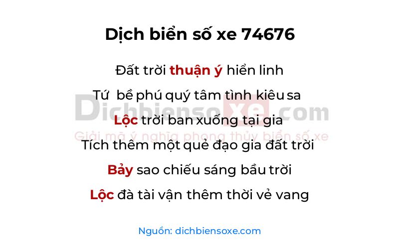 Dịch thơ biển số 74676