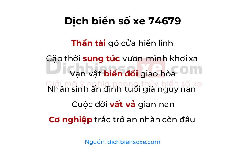 Dịch thơ biển số 74679