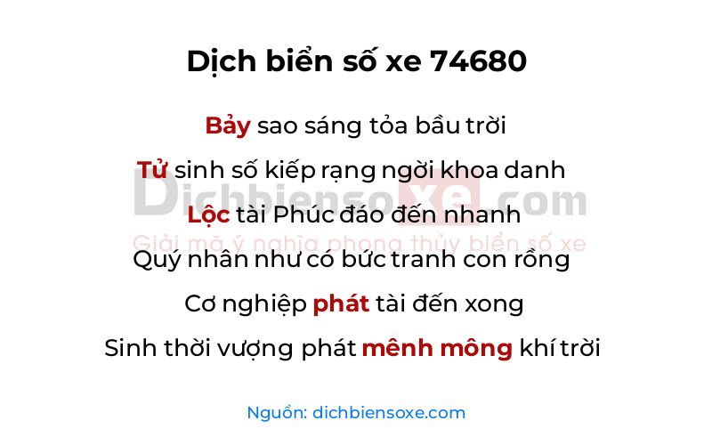 Dịch thơ biển số 74680