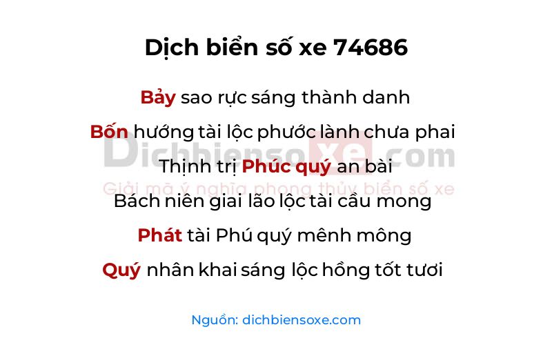 Dịch thơ biển số 74686