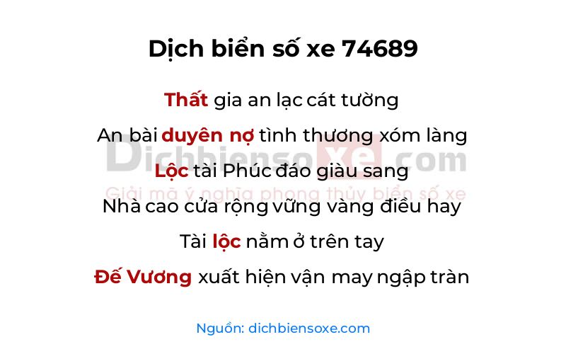 Dịch thơ biển số 74689