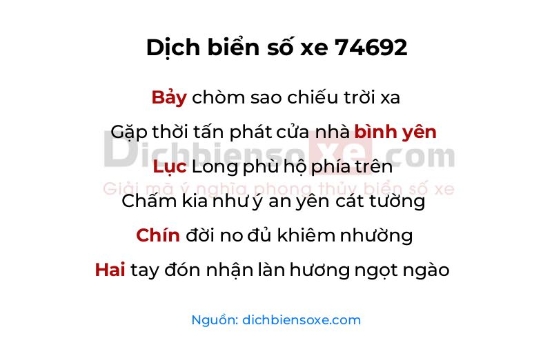 Dịch thơ biển số 74692