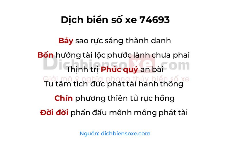 Dịch thơ biển số 74693