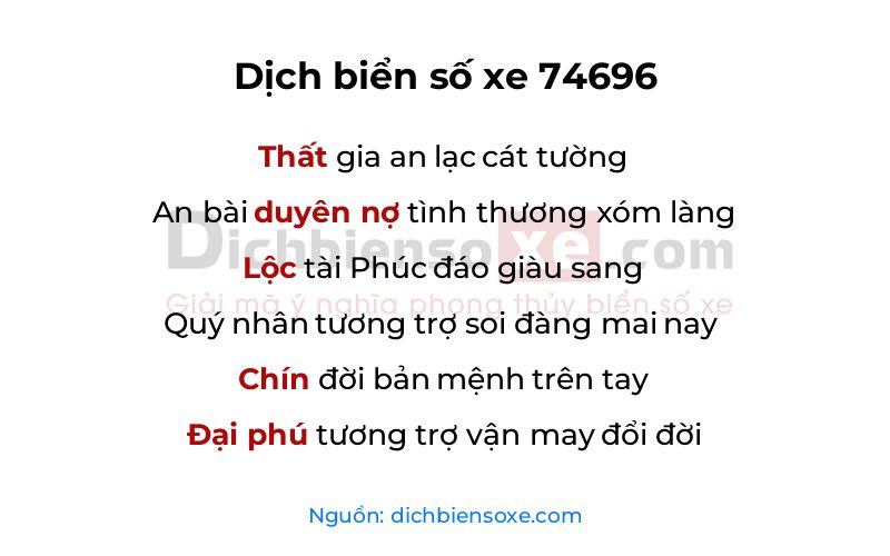 Dịch thơ biển số 74696