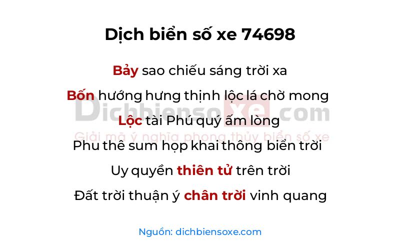 Dịch thơ biển số 74698