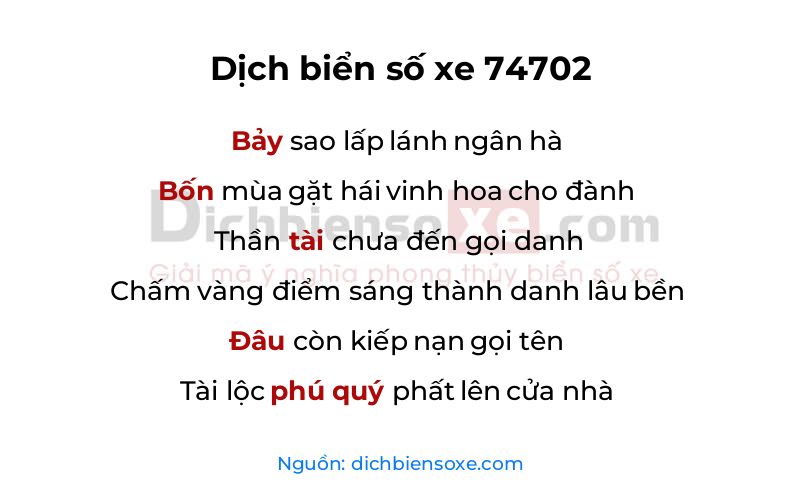 Dịch thơ biển số 74702