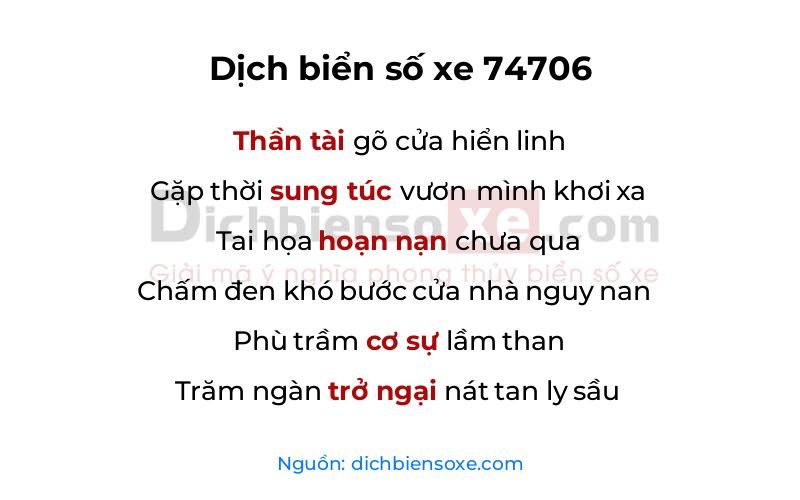 Dịch thơ biển số 74706