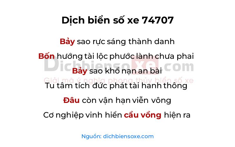 Dịch thơ biển số 74707