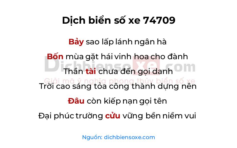 Dịch thơ biển số 74709