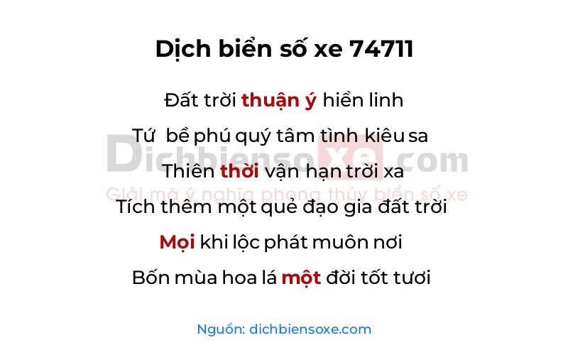 Dịch thơ biển số 74711