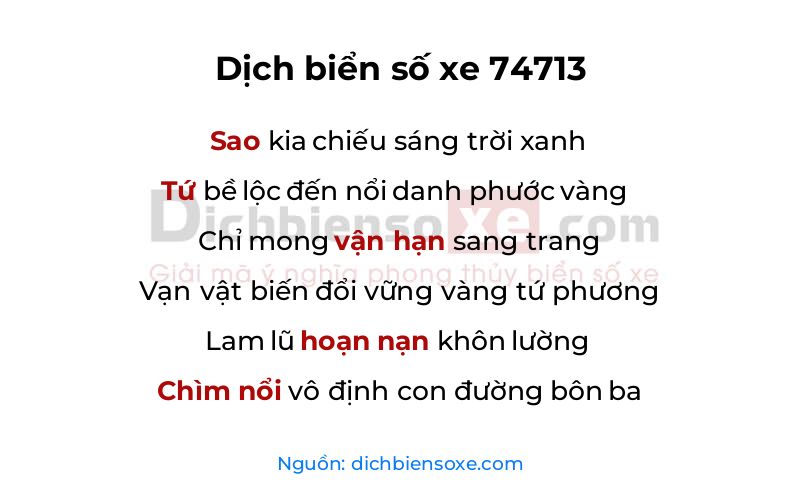 Dịch thơ biển số 74713