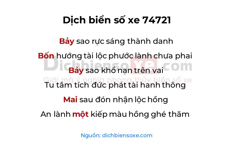 Dịch thơ biển số 74721