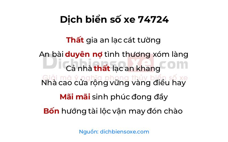 Dịch thơ biển số 74724