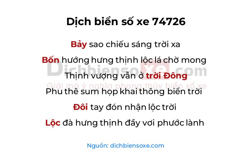 Dịch thơ biển số 74726