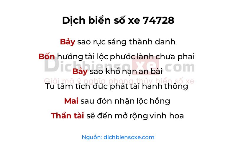 Dịch thơ biển số 74728