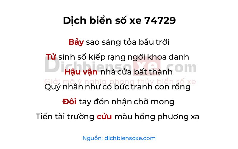 Dịch thơ biển số 74729