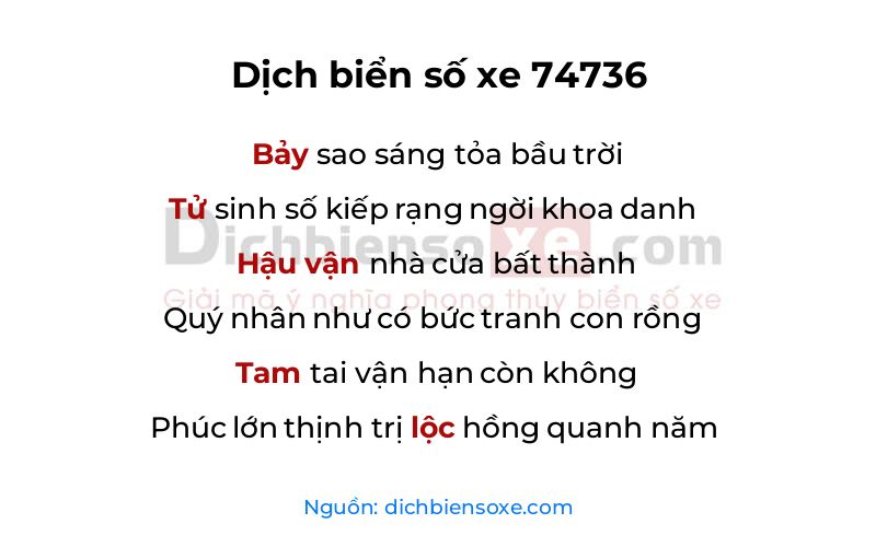 Dịch thơ biển số 74736