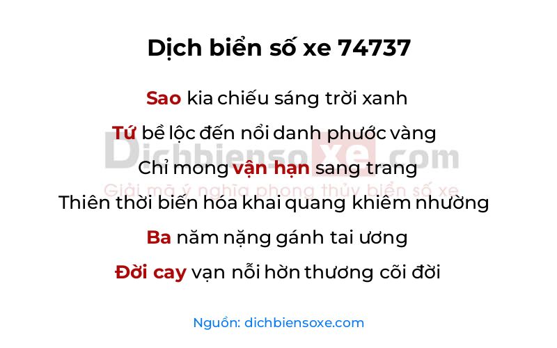 Dịch thơ biển số 74737