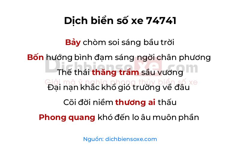 Dịch thơ biển số 74741