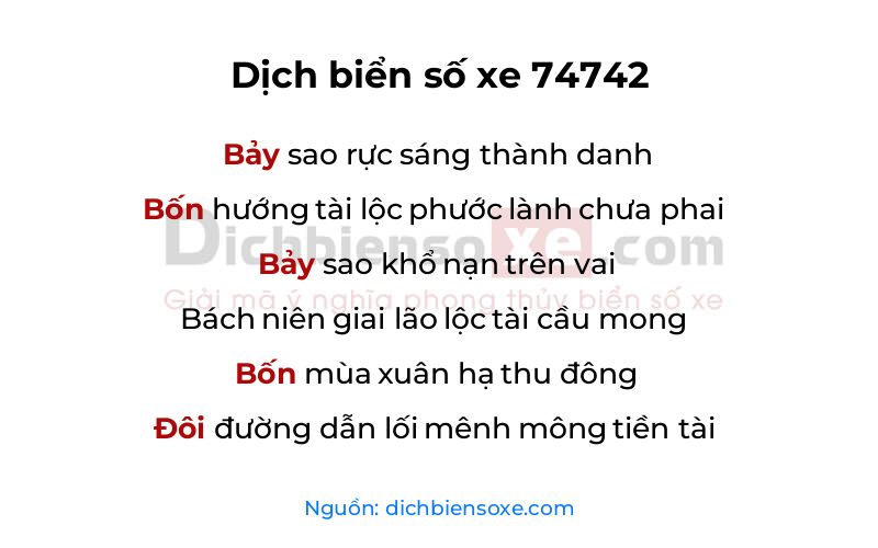 Dịch thơ biển số 74742