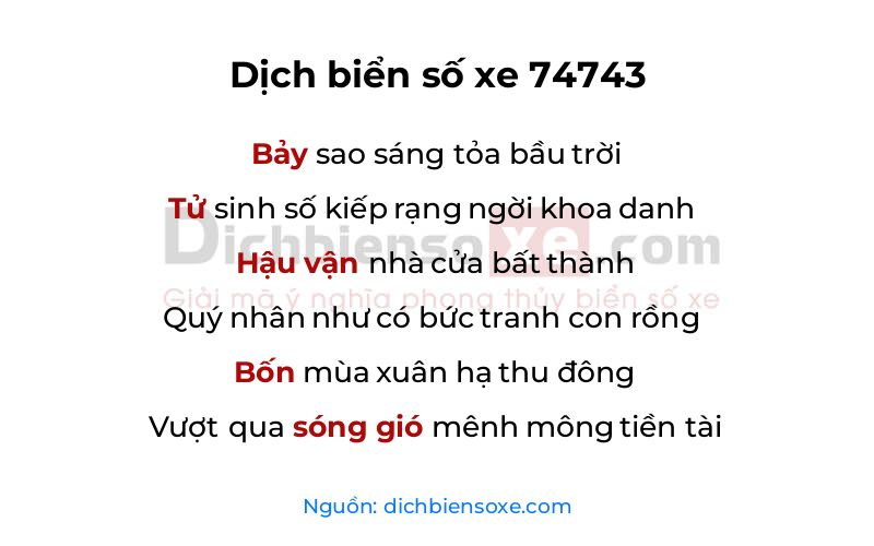 Dịch thơ biển số 74743