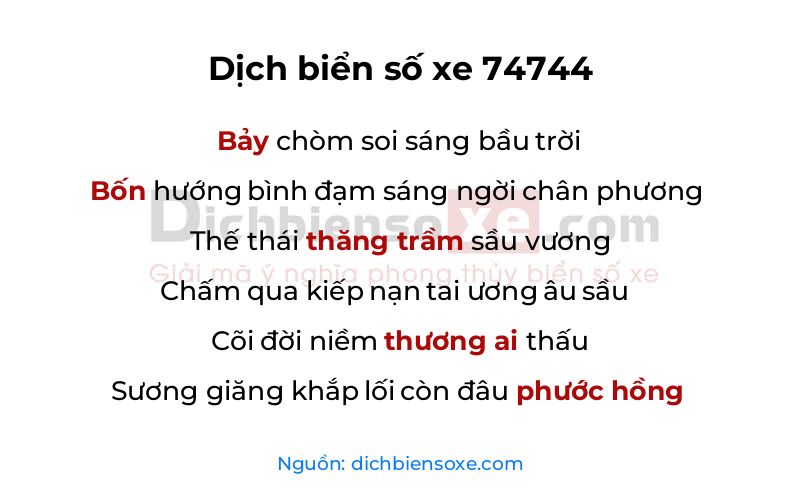 Dịch thơ biển số 74744