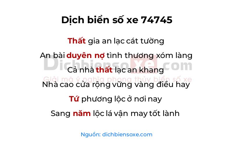 Dịch thơ biển số 74745