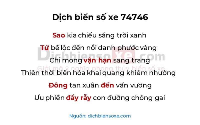 Dịch thơ biển số 74746