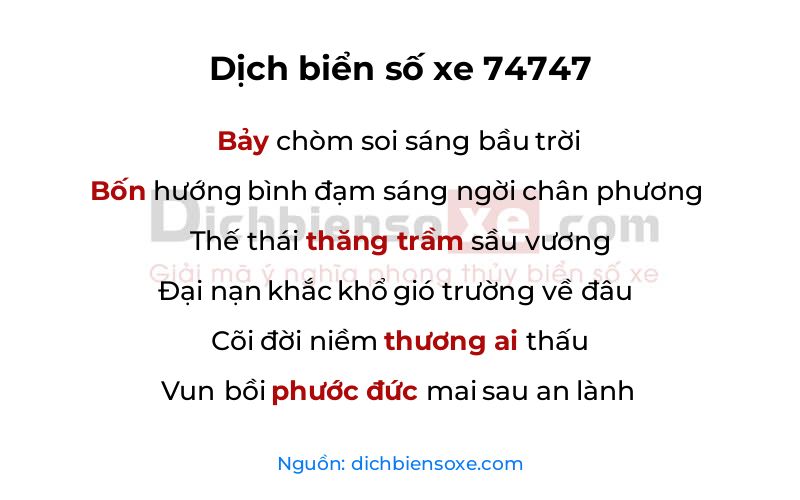 Dịch thơ biển số 74747