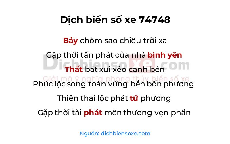 Dịch thơ biển số 74748