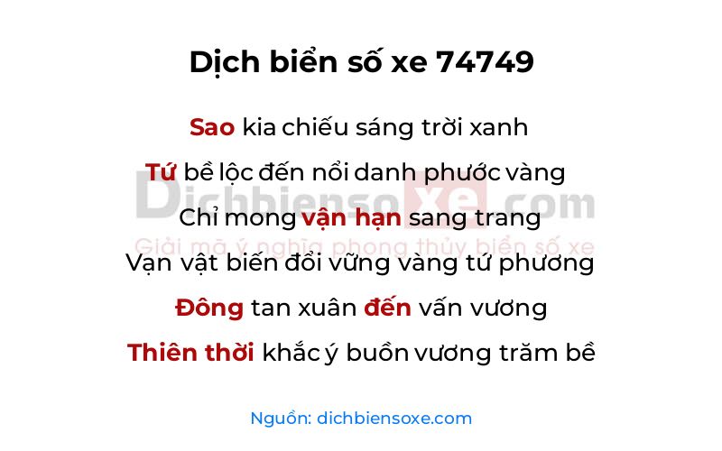 Dịch thơ biển số 74749