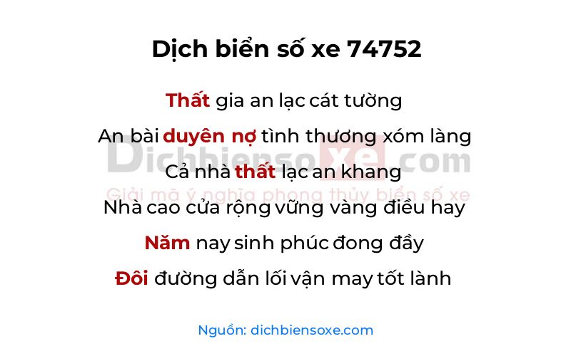 Dịch thơ biển số 74752
