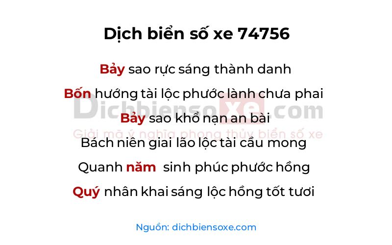 Dịch thơ biển số 74756