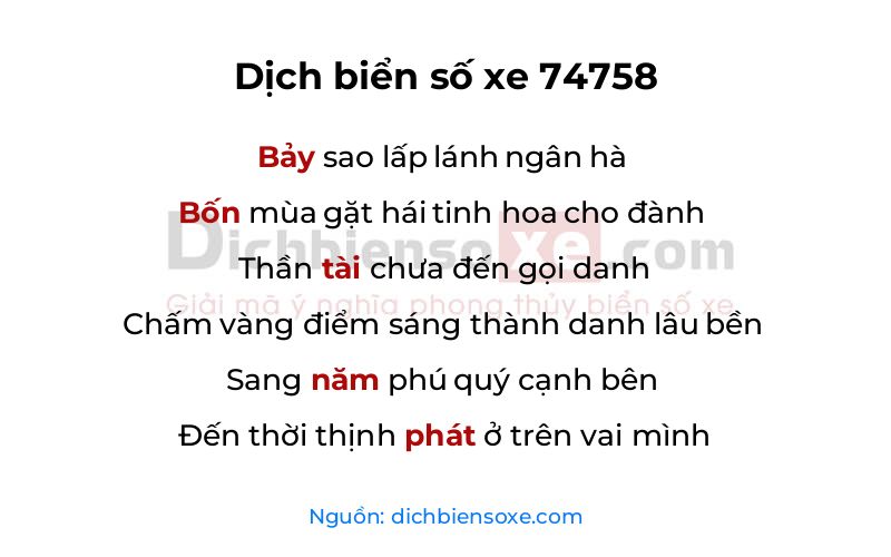 Dịch thơ biển số 74758