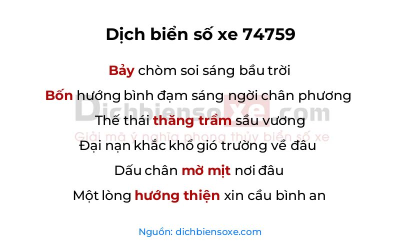Dịch thơ biển số 74759
