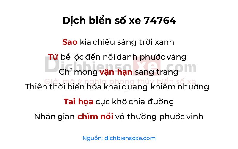 Dịch thơ biển số 74764