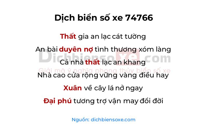 Dịch thơ biển số 74766