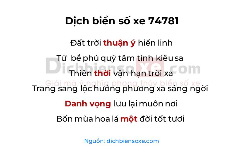 Dịch thơ biển số 74781
