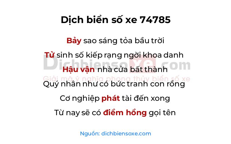 Dịch thơ biển số 74785