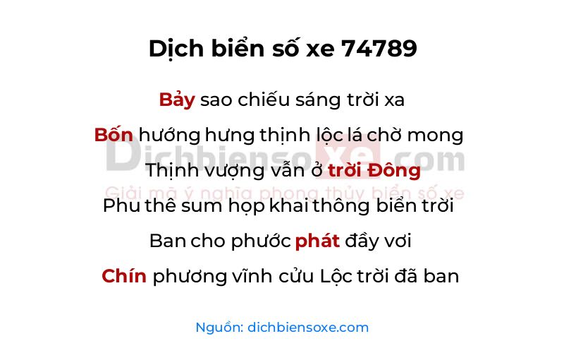 Dịch thơ biển số 74789