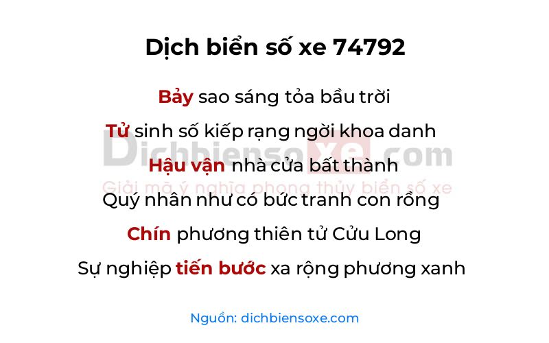 Dịch thơ biển số 74792