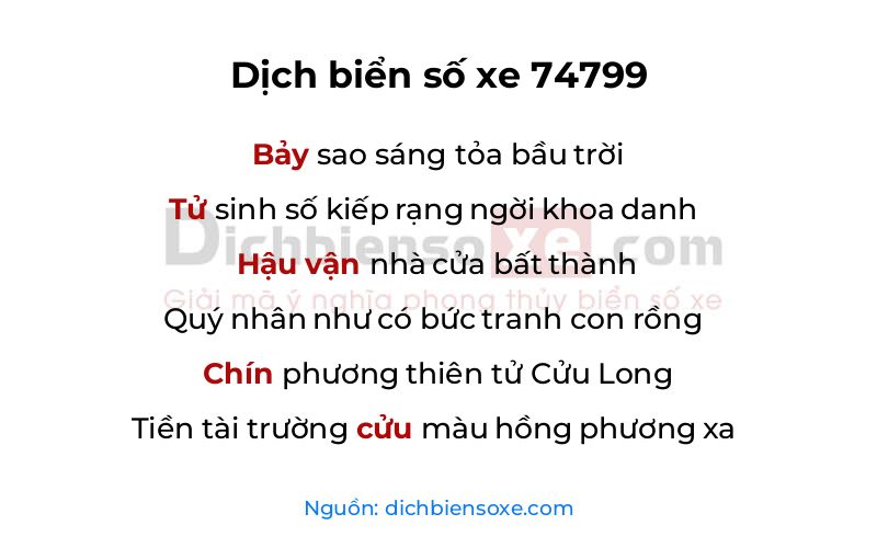 Dịch thơ biển số 74799
