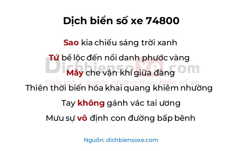 Dịch thơ biển số 74800