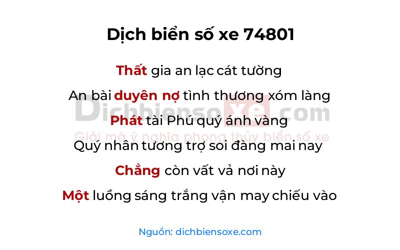 Dịch thơ biển số 74801